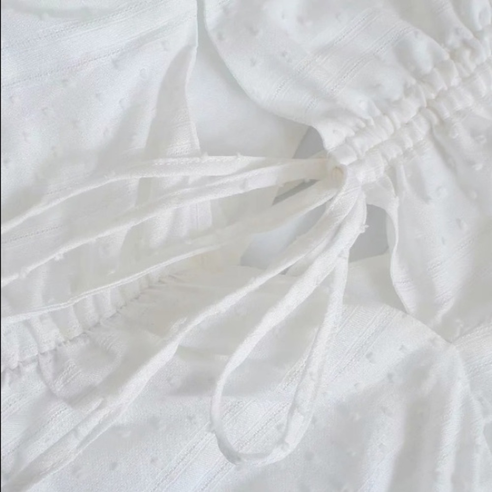 SOLD OUT CLEARANCE White Ruffle Swiss Dot Keyhole Mini Dress - Picture 8 of 10